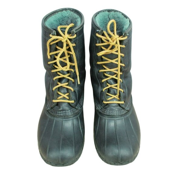 LL Bean Black Leather Shearling Lined Insulated Mid Calf Duck Boots Size 10 M - Picture 5 of 11